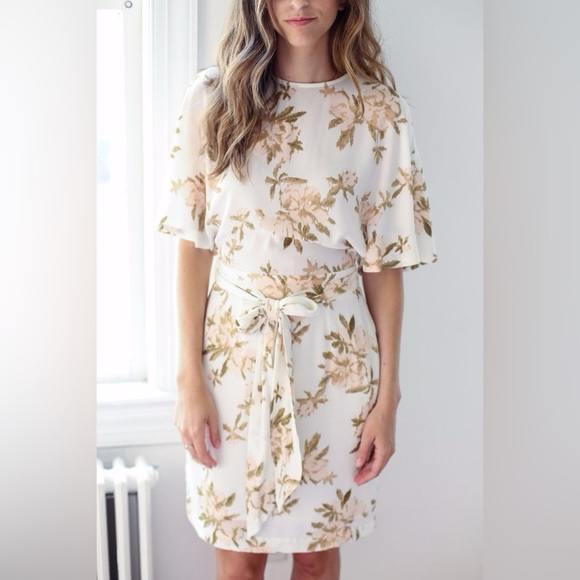 Ganni St. Pierre Crepe Floral Dress in Vanilla Ice Size 36 Small - Picture 2 of 10